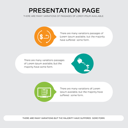 On, diy, rebate presentation design template in orange, green, yellow colors with horizontal and rounded shapes.のイラスト素材