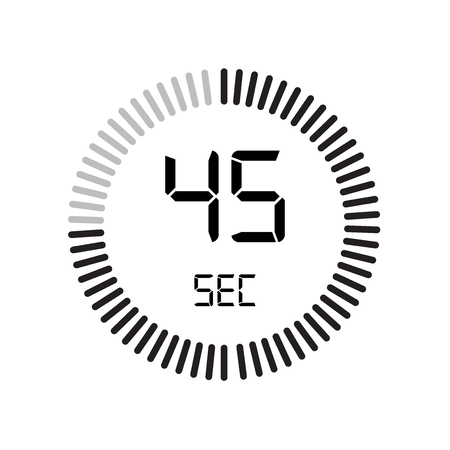 The 45 seconds icon, digital timer. clock and watch, timer, countdown symbol isolated on white background, stopwatch vector icon