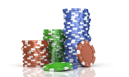 stacks colorful poker chips isolated の写真素材