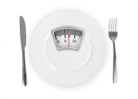 White plate with weight scaleの写真素材