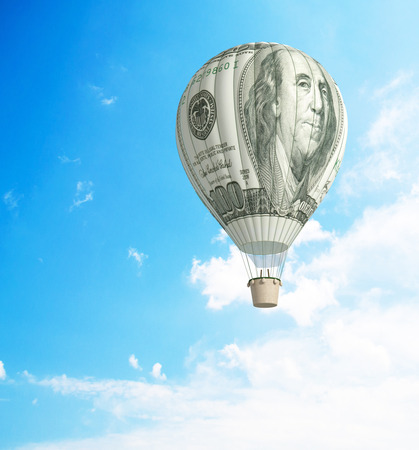 Hot air balloon with 100 dollar banknoteの写真素材