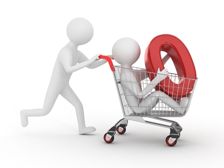 3d people - persons with a shopping cart and zero with percent signの写真素材