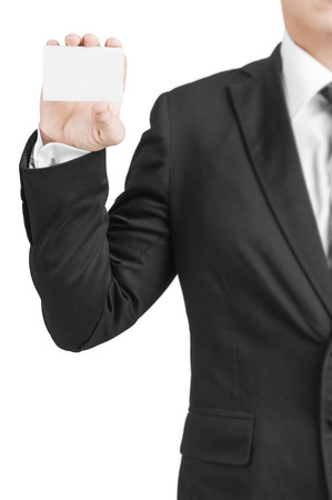 Businessman holding empty bussines card in his handの写真素材