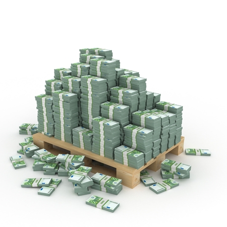 3d illustration of dollars stack over white backgroundの写真素材