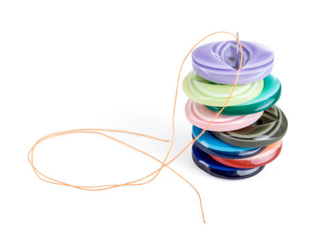 Buttons with needleの写真素材