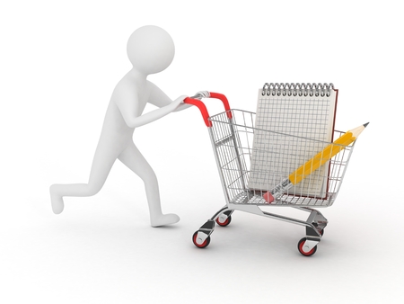 3d man with trolley for shoppingの写真素材