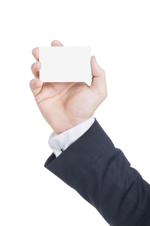 Businessman's Hand with blank credit Card isolated on white Backgroundの写真素材