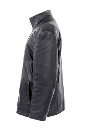 vintage black leather jacket, isolated on white backgroundの写真素材