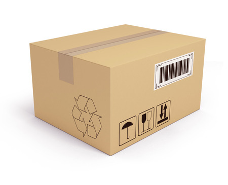 Cardboard box on white background.の写真素材