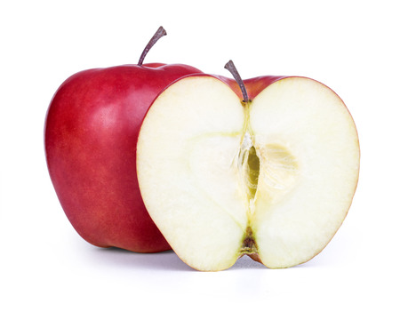 Red apple with slice isolated on whiteの写真素材