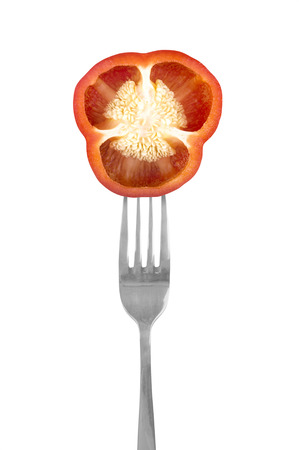 bell pepper on a forkの写真素材