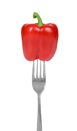 bell pepper on a forkの写真素材