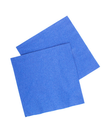 Group of blue paper napkins isolated on white backgroundの写真素材