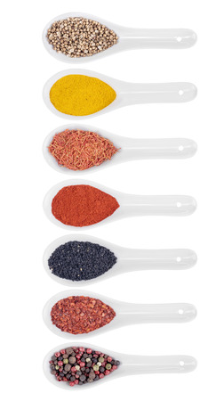 various spicy powder on white backgroundの写真素材