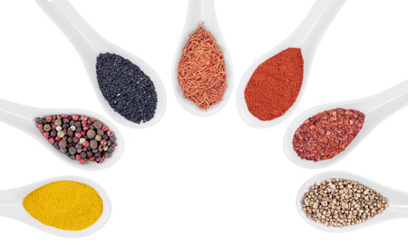 various spicy powder on white backgroundの写真素材