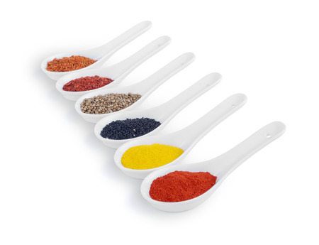 various spicy powder on white backgroundの写真素材