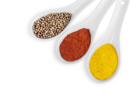 various spicy powder on white backgroundの写真素材