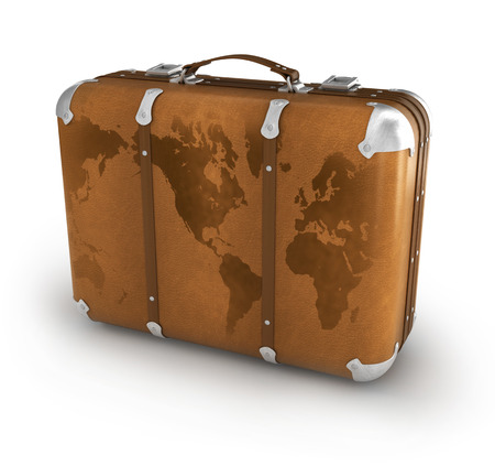 brown suitcase isolated on a white backgroundの写真素材