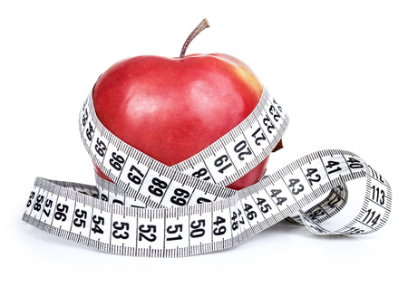 Red apple with measurement isolated on whiteの写真素材