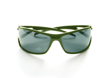 green sunglasses isolated on whiteの写真素材