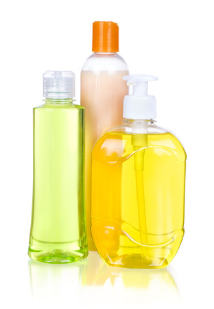 Detergent bottles isolated on whiteの写真素材