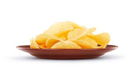 plate with chips isolated on white backgroundの写真素材