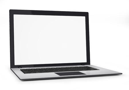 Laptop with blank white screen. Isolated on white backgroundの写真素材