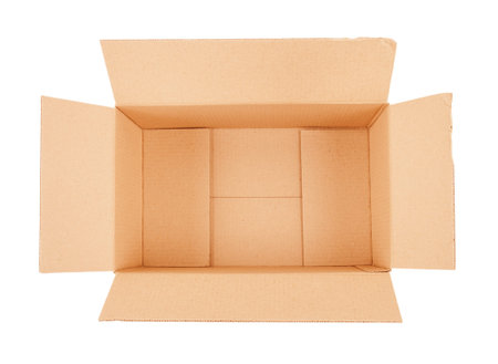 open corrugated cardboard box on white background