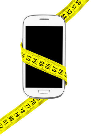 phone measuring tape on an isolated white backgroundの写真素材
