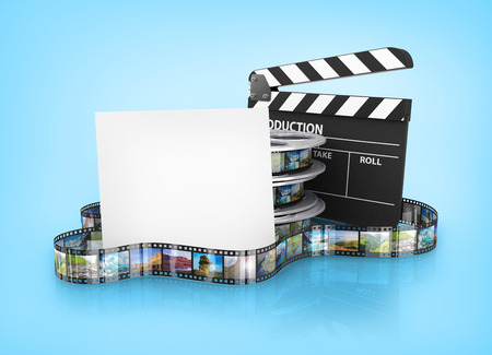 Film Reels and Clapper board and cardboardの写真素材