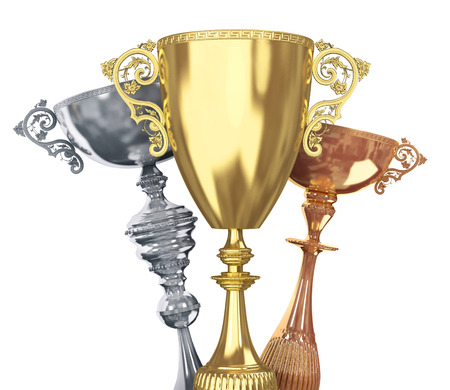 golden,silver and bronze trophiesの写真素材