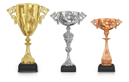 golden,silver and bronze trophiesの写真素材
