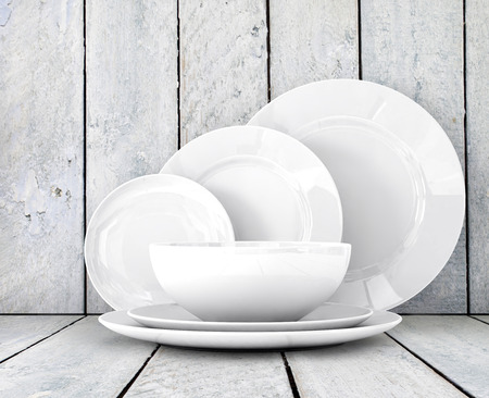 Empty clean plate on white tableの写真素材