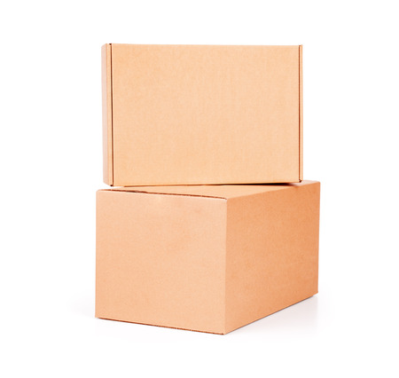 open corrugated cardboard box on white backgroundの写真素材