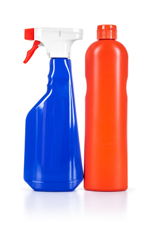 blue and orange cleaner on an isolated white backgroundの写真素材