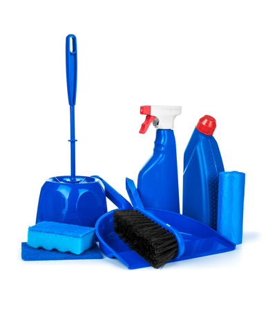 set of blue detergent on an isolated white backgroundの写真素材