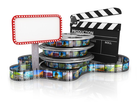 Film Reels and Clapper board and cardboardの写真素材