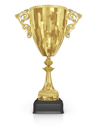 golden trophies. Isolated on white backgroundの写真素材