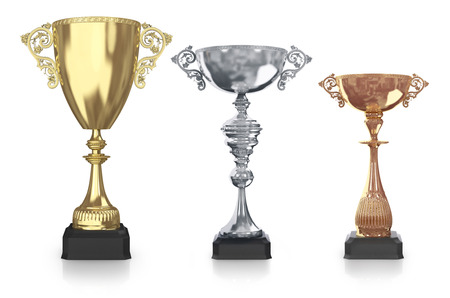 golden,silver and bronze trophiesの写真素材