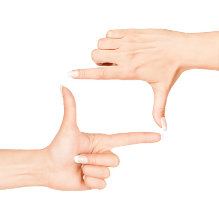 two hands make frame shape isolatedの写真素材