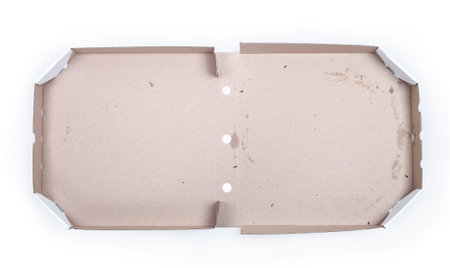 Pizza box isolated on white backgroundの写真素材