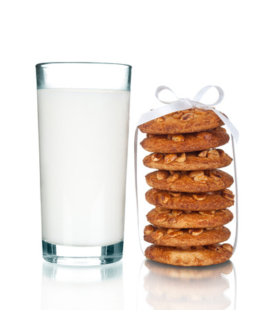 Chocolate Chip Cookies and a glass of Milk, natural light.の写真素材