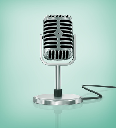 Vintage silver microphone isolated on white backgroundの写真素材