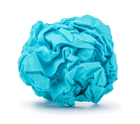 bright blue ball crumpled paper on a white backgroundの写真素材