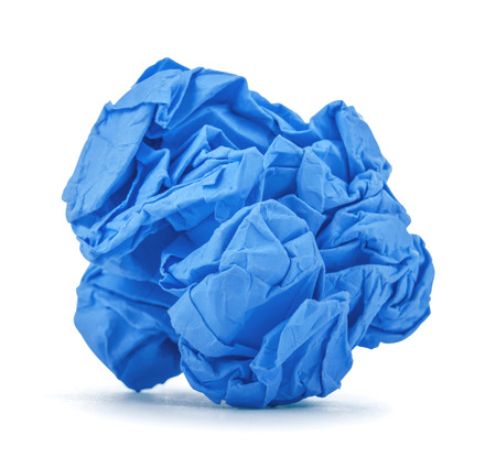 dark blue ball crumpled paper on a white backgroundの写真素材