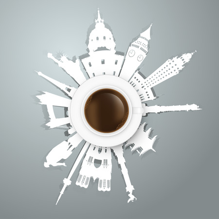 cup of coffee traveling concept. Vector illustrationのイラスト素材