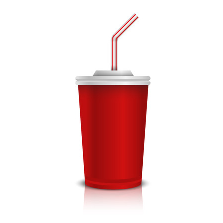 Disposable cups for beverages with straw collection. Vector illustration.のイラスト素材