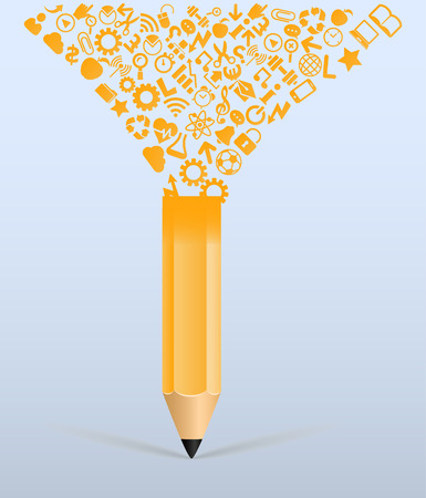 creative splash pencil with school icons set illustration. concept learning. the study of science.    のイラスト素材