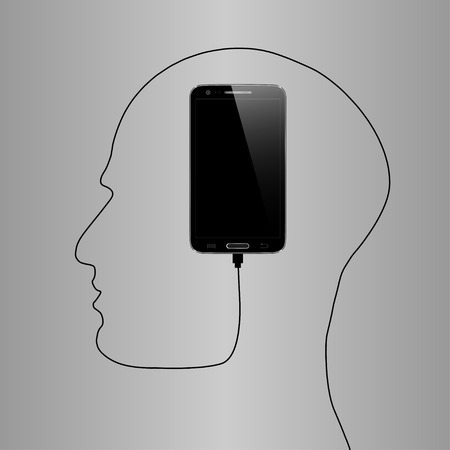 Black Phone forming human face profile with its cable. Creative concept for your design idea, Eps10, vector illustration. Be free!のイラスト素材
