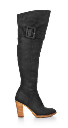 beautiful high heels platform pump boots in luxury black leather.